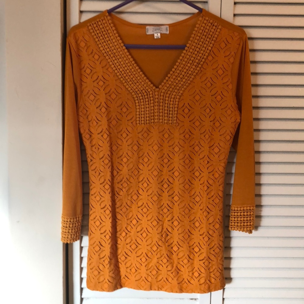 NWT🔥🎁Mustard Lace 3/4 Sleeve Sweater - Picture 2 of 7